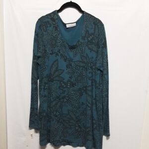 Bryn WalkerTeal Floral Long Sleeve Top/Tunic